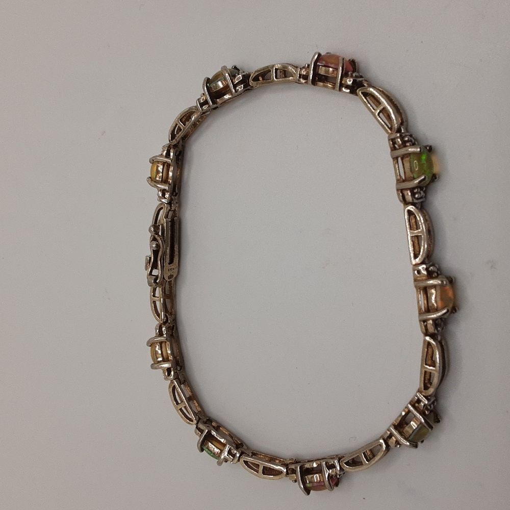 Vintage Fire Opal Sterling Silver Tennis Bracelet - Picture 12 of 16